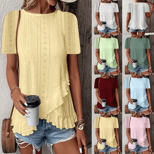 Women’s Casual Solid Color Short Sleeve Crew Neck Top FitiqueFit