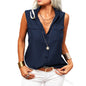 Women's Lapel Collar Sleeveless Top – Loose Fit, Pockets, Solid Color FitiqueFit