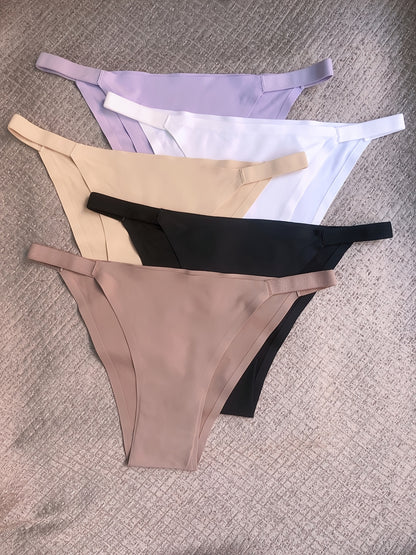 5pcs Women's Low-Rise Bikini Underwear - Solid Color Full Coverage Triangle Briefs with Low-Rider Waistband, Non-Sheer Sexy Panties for Gym, Yoga, Casual Attire (Multicolor Pack) NovaCart