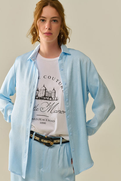 Baby Blue Buttoned Shirt in satin Q2store