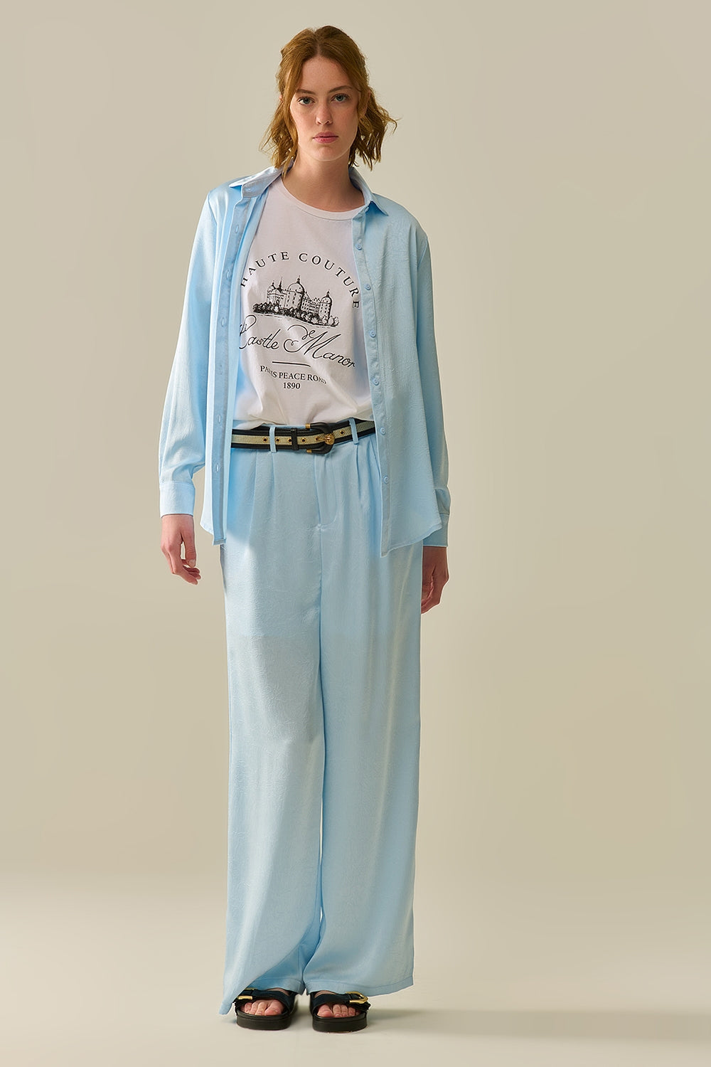 Baby Blue Buttoned Shirt in satin Q2store