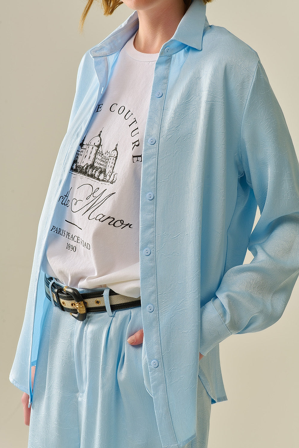 Baby Blue Buttoned Shirt in satin Q2store