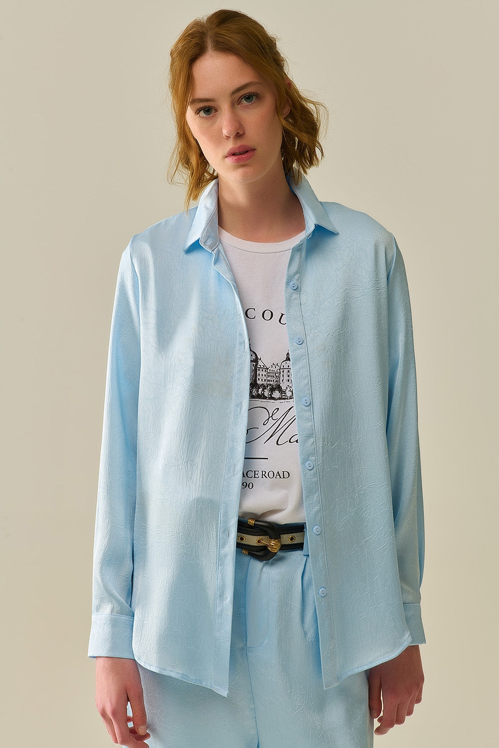 Baby Blue Buttoned Shirt in satin Q2store