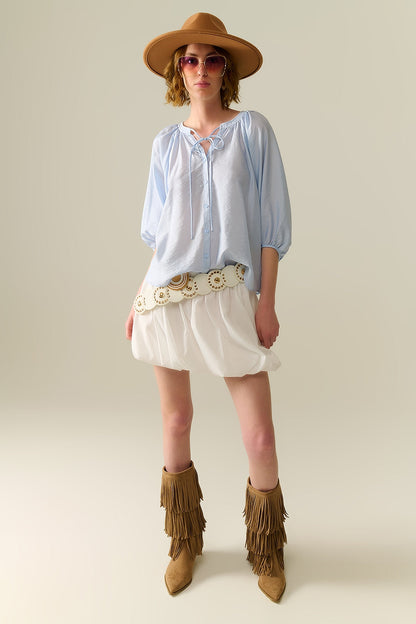 Baby Blue chiffon Top With Puffed Sleeves Q2store
