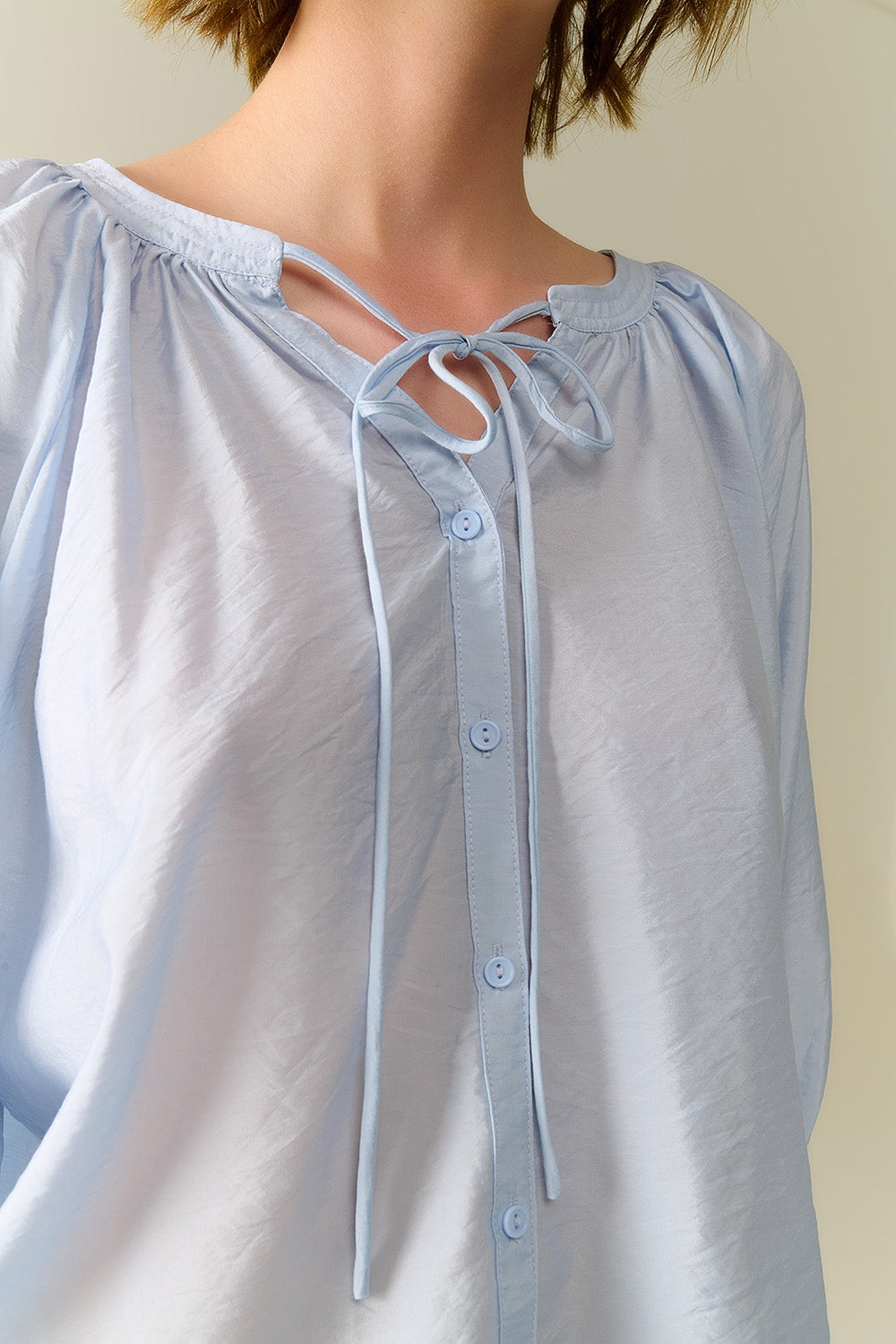Baby Blue chiffon Top With Puffed Sleeves Q2store