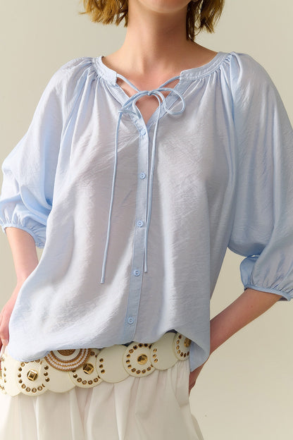 Baby Blue chiffon Top With Puffed Sleeves Q2store
