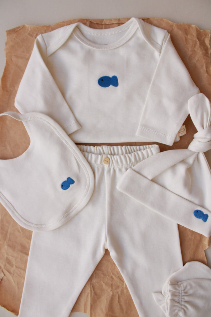 Fish Patterned 5 Piece Newborn Set Honey and Hive