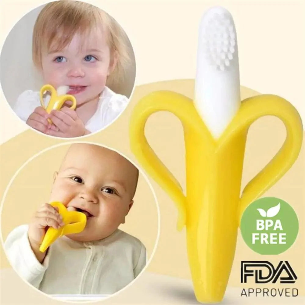 Baby Teether Toys Toddle Safe Banana Teething Ring Silicone Chew Dental Care Toothbrush Nursing Beads Gift For Infant Stevvex