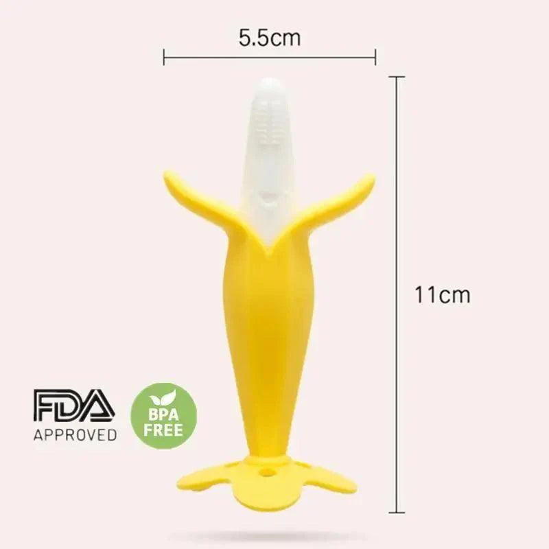 Baby Teether Toys Toddle Safe Banana Teething Ring Silicone Chew Dental Care Toothbrush Nursing Beads Gift For Infant Stevvex