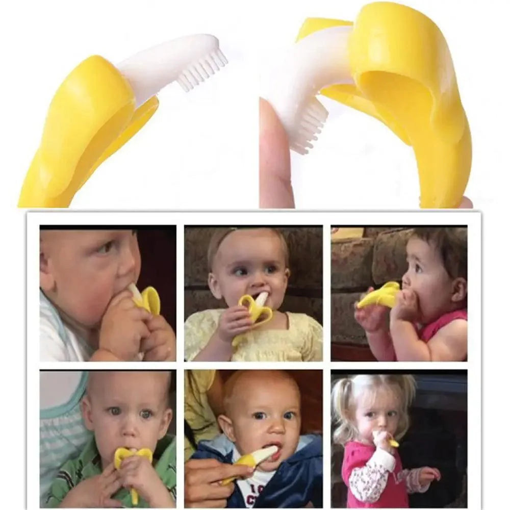 Baby Teether Toys Toddle Safe Banana Teething Ring Silicone Chew Dental Care Toothbrush Nursing Beads Gift For Infant Stevvex