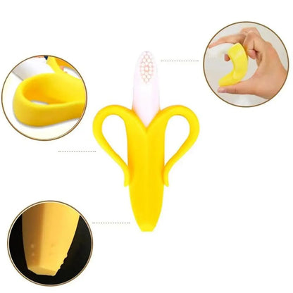 Baby Teether Toys Toddle Safe Banana Teething Ring Silicone Chew Dental Care Toothbrush Nursing Beads Gift For Infant Stevvex