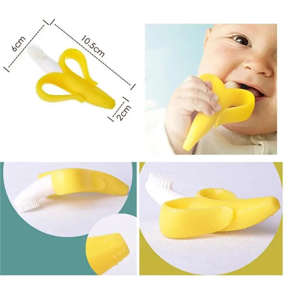 Baby Teether Toys Toddle Safe Banana Teething Ring Silicone Chew Dental Care Toothbrush Nursing Beads Gift For Infant Stevvex