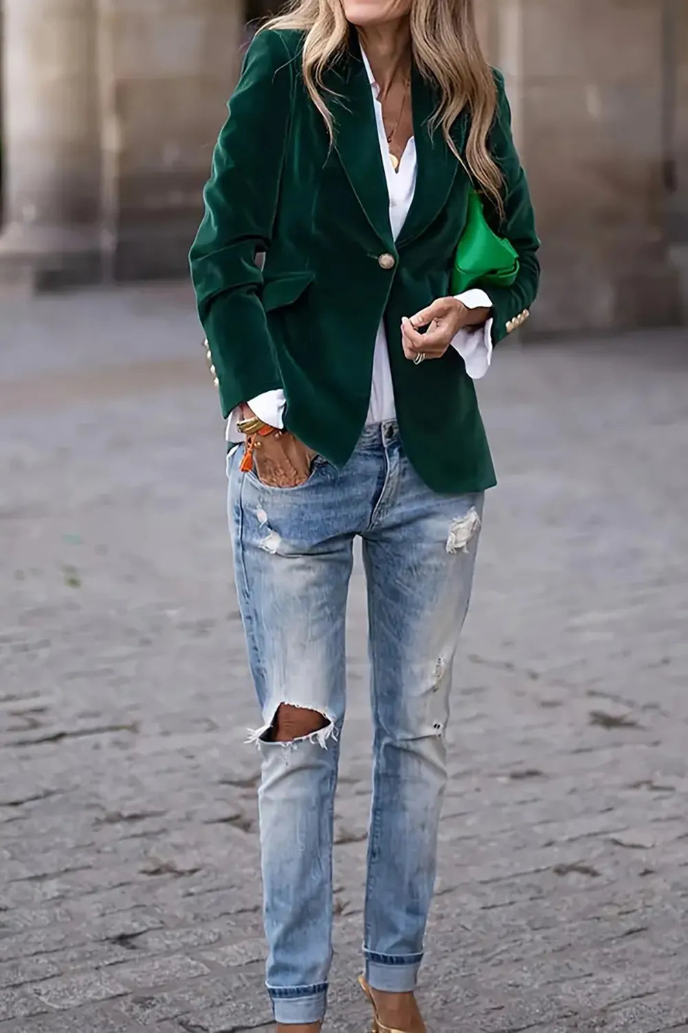 One-Button Lapel Collar Long Sleeve Blazer for Women FitiqueFit