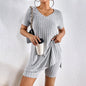 Women’s Ribbed Knit V‑Neck Tee & Shorts Lounge Set FitiqueFit