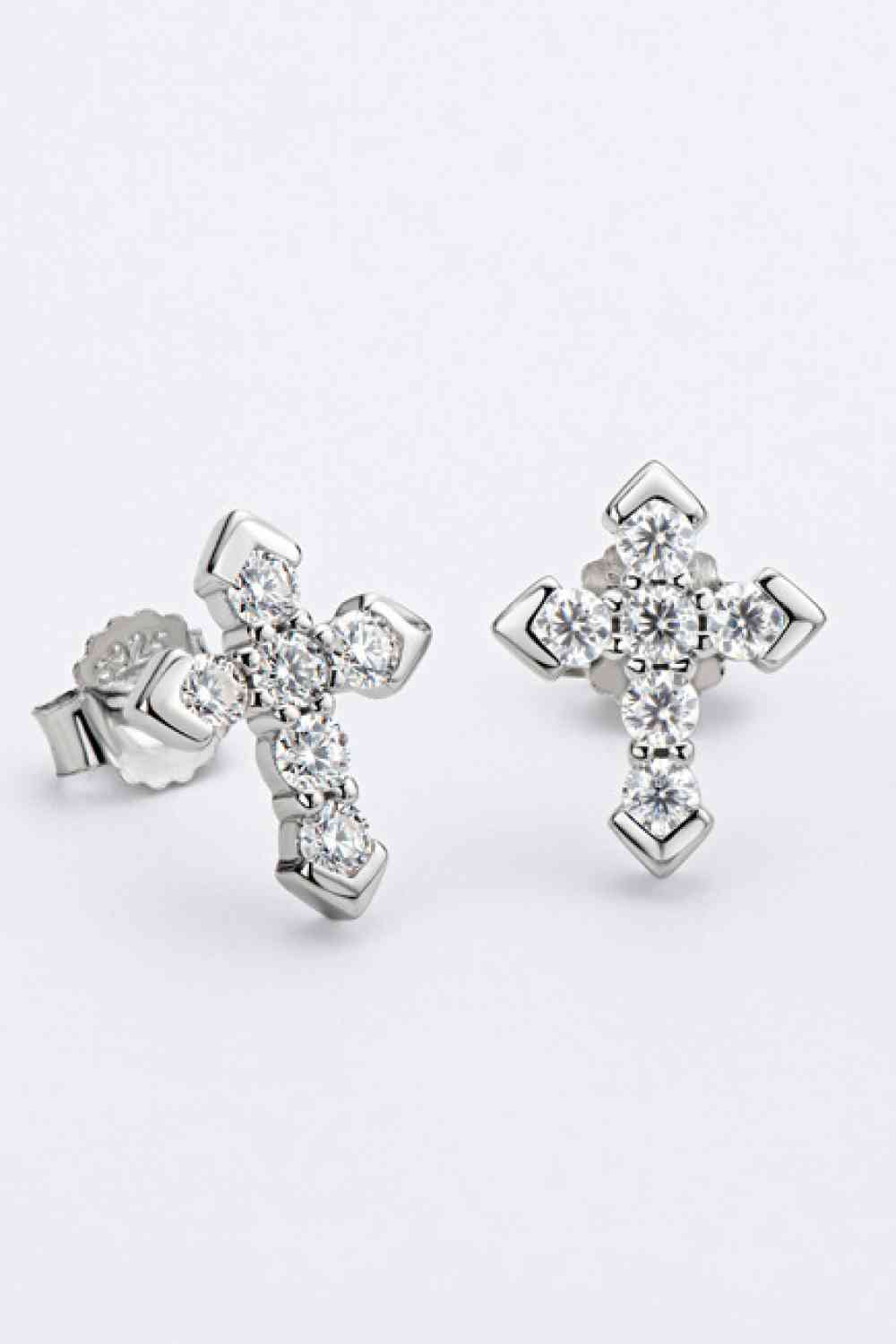 Moissanite Elegance Cross Stud Earrings – Minimalist Design in Platinum-Plated Silver See size chart under “more details” The Fashion Celestial