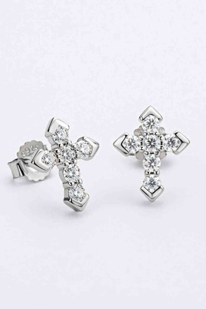 Moissanite Elegance Cross Stud Earrings – Minimalist Design in Platinum-Plated Silver See size chart under “more details” The Fashion Celestial