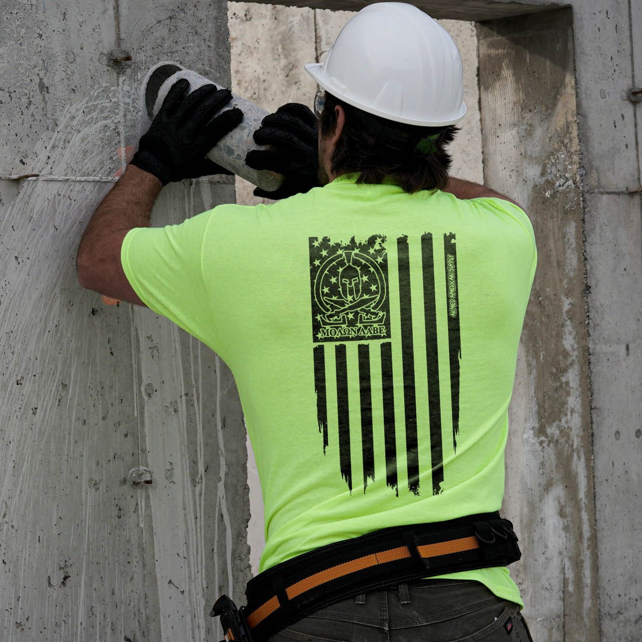 Molon Labe Ghost Flag - Safety Yellow T-Shirt Armed American Supply