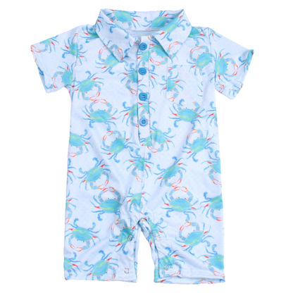Aqua Crab Polo Romper Jolie & Jax Boutique