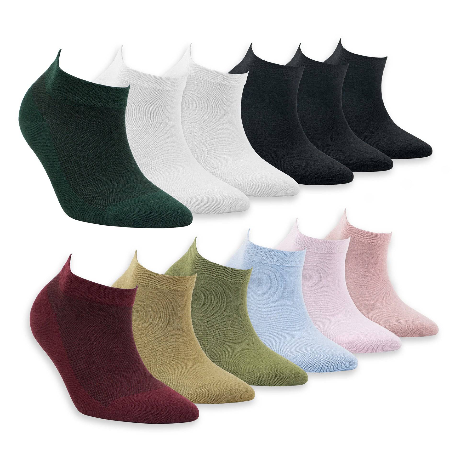 Women’s Bamboo Ankle Socks 12-Pack – Mixed Colors Soft Thin Low-Cut Socks Bambooven