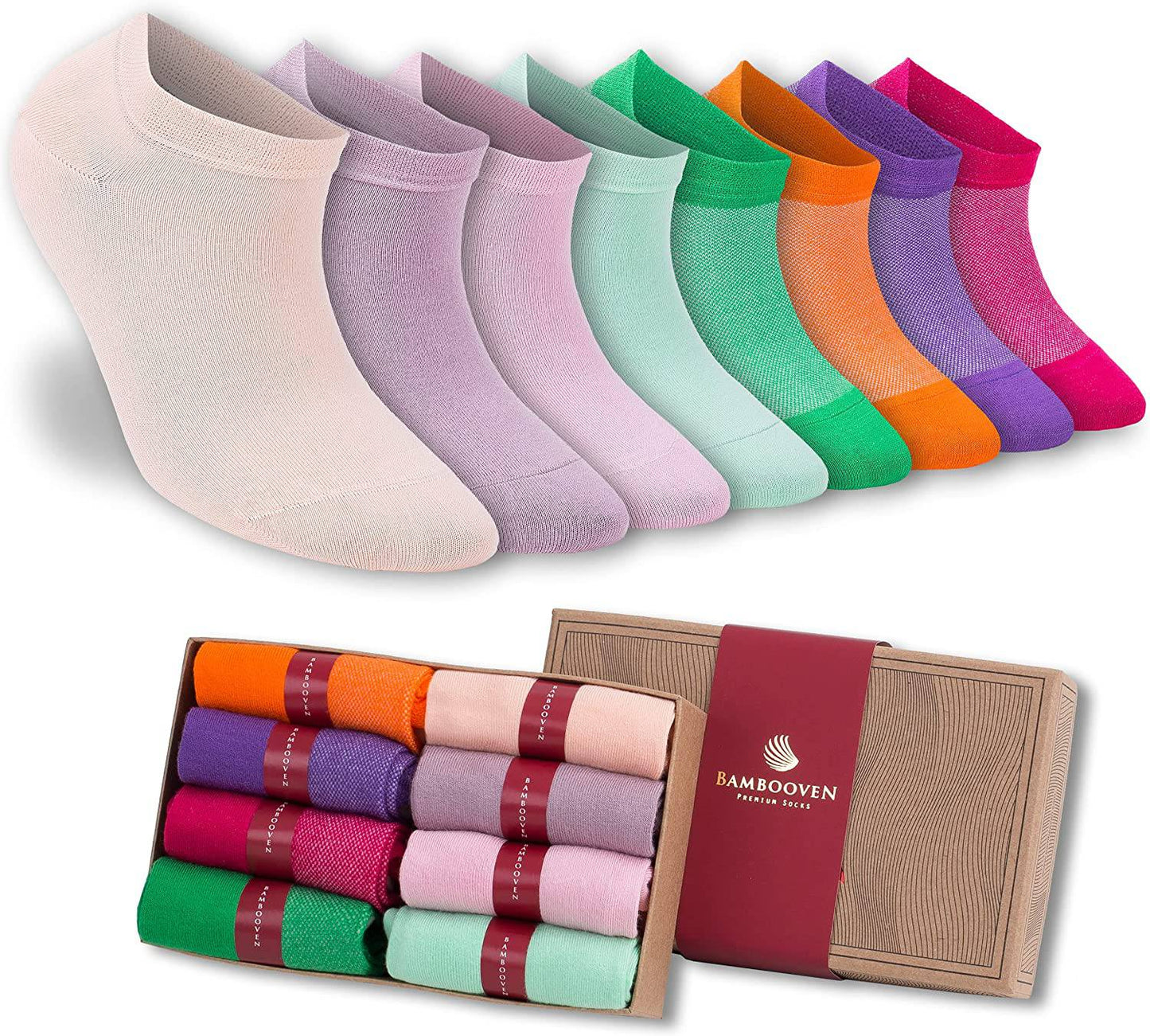Women’s Bamboo Ankle Socks 8-Pack – Mixed Colors Soft Thin Low-Cut Socks Bambooven