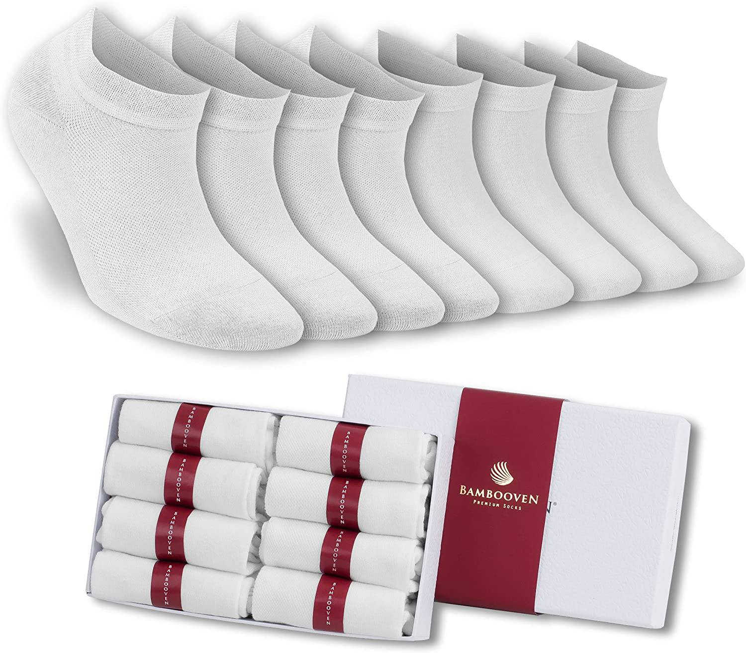Women’s Bamboo Ankle Socks 8-Pack – White Soft Thin Low-Cut Socks Bambooven