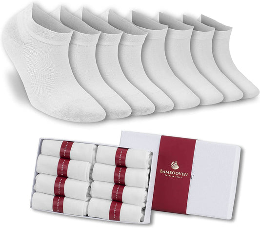 Women’s Bamboo Ankle Socks 8-Pack – White Soft Thin Low-Cut Socks Bambooven