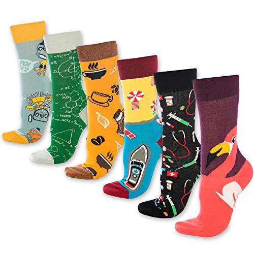 Fun Crew Socks for Men and Women – Colorful Cotton Novelty 6-Pack Bambooven
