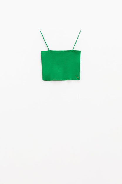 Basic knitted Top In Green With Thin Straps Q2store