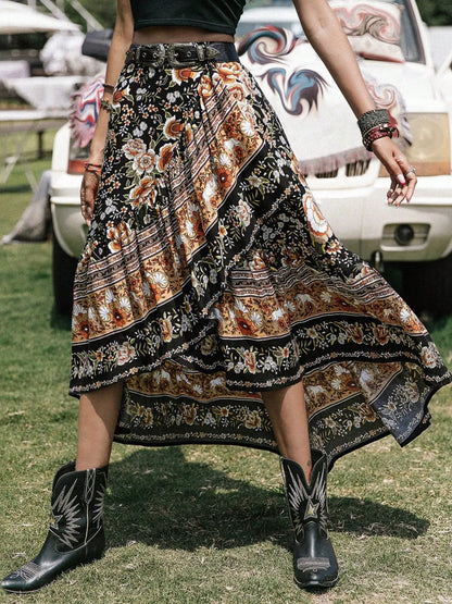 Plus Size Boho Floral Print High-Low Skirt See size chart under “more details” The Fashion Celestial