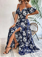 Ins Off-Shoulder Split Dress Summer Floral Print Suspender Long Dresses With Belt Design Women's Beach Clothing Grayceful LLC