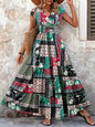 Women's V-Neck Floral Print A-Line Midi Dress – High Waist Sleeveless FitiqueFit