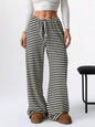 Striped Ribbed Knit Drawstring Waist Wide Leg Pants New Era Fashion LLc
