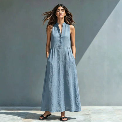 Women's Stand-Collar A-Line Maxi Dress – Resort & Vacation Style FitiqueFit