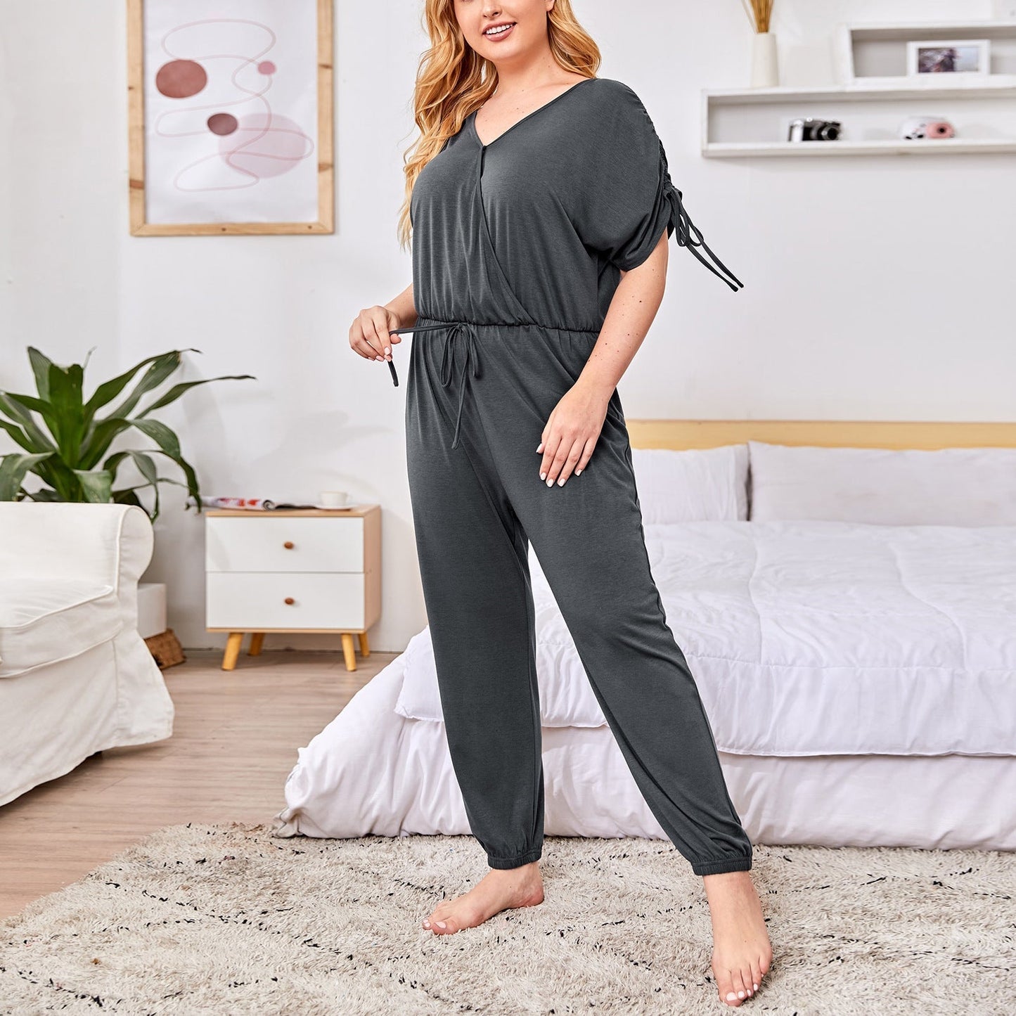 Leisure Fashion Home Wear Short-sleeved Jumpsuit Grayceful LLC