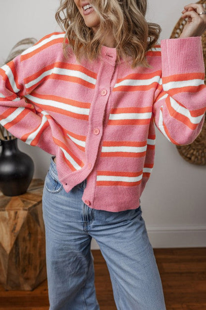 Stripe Drop Shoulder Buttoned Cardigan Sweater Shop Style & More | Fresh Looks, Everyday Deals & Free Shipping
