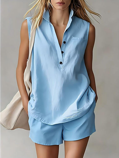Women's Casual Sleeveless Cardigan Top & Shorts Set FitiqueFit