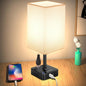Table Lamp Dimmable  USB Bedside Table Desk Lamp with 2 USB Charging Port(A+C) 2 Outlet,Nightstand Lamp with Charger Base White Fabric Shade,Led Touch Lamp for Bedroom/Livingroom/Dorm/Home Office
