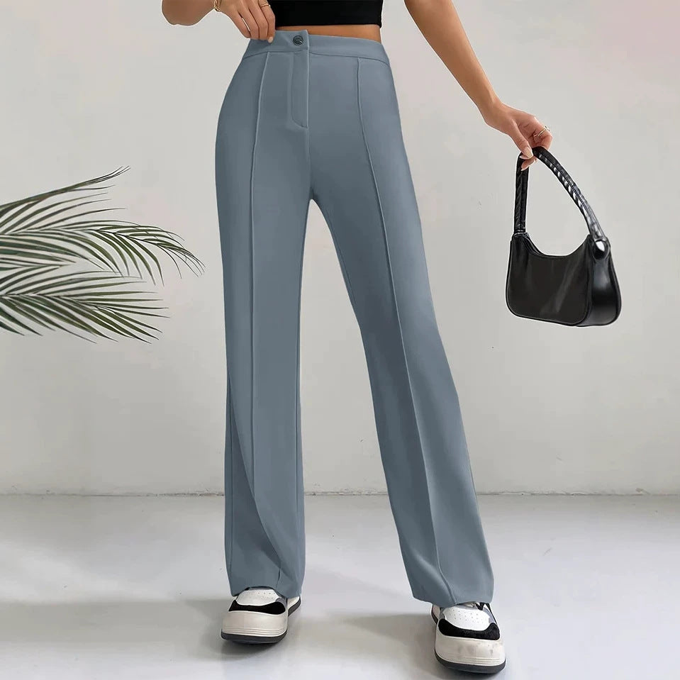 Women's High-Waisted Straight Flare Pants with Stitching Detail FitiqueFit