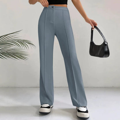 Women's High-Waisted Straight Flare Pants with Stitching Detail FitiqueFit