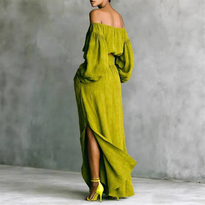 Off-Shoulder Top & Asymmetrical Maxi Skirt Set – Women's 2-Piece Outfit FitiqueFit
