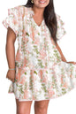 Pink Plus Size Floral Print Striped Detail Short Summer Dress Garden Naked Curves