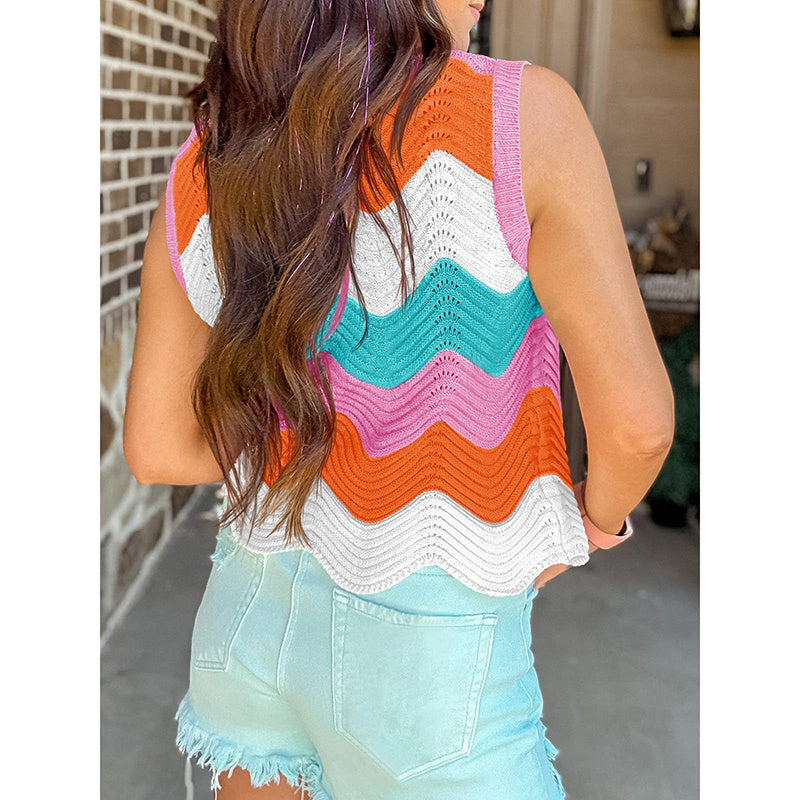 Women’s Rainbow-Striped Cropped Sweater Vest FitiqueFit
