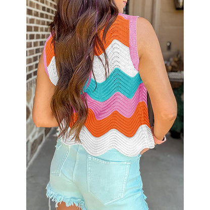 Women’s Rainbow-Striped Cropped Sweater Vest FitiqueFit