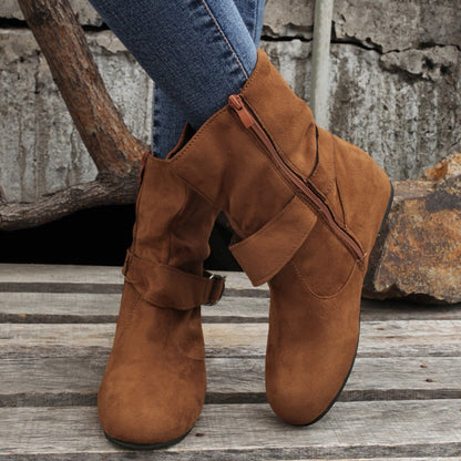 1.18inch Inner Height Increase Women's Short Boots with Flat Sole, Buckle Closure, Comfortable, Warm, and Lightweight, Women Shoes NovaCart