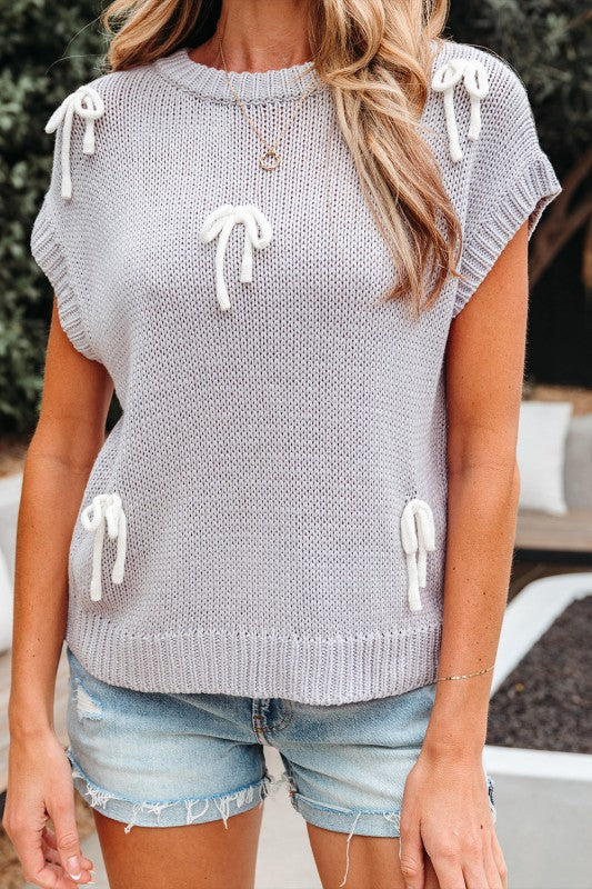 Solid Bow Applique Cap Sleeve Sweater Shop Style & More | Fresh Looks, Everyday Deals & Free Shipping
