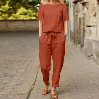 Wide-Leg Pants Two-Piece Set – Solid Color Casual Lounge Suit FitiqueFit