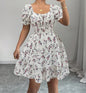 Ditsy Floral High Waist Flared Midi Dress – Short Sleeve Backless Summer Dress FitiqueFit