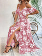 Ins Off-Shoulder Split Dress Summer Floral Print Suspender Long Dresses With Belt Design Women's Beach Clothing Grayceful LLC