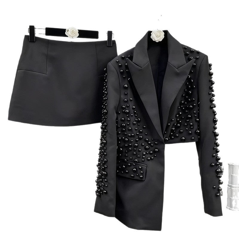 Womens Fashionable Deep V-Neck Heavy-Detailed Beaded Blazer And Skirt Set See size chart under “more details” The Fashion Celestial