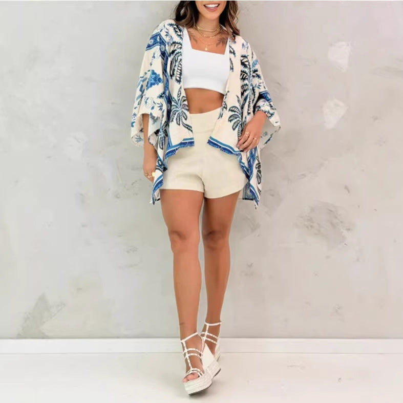 Women’s Printed Cardigan Top with Drop Shoulder Sleeves FitiqueFit